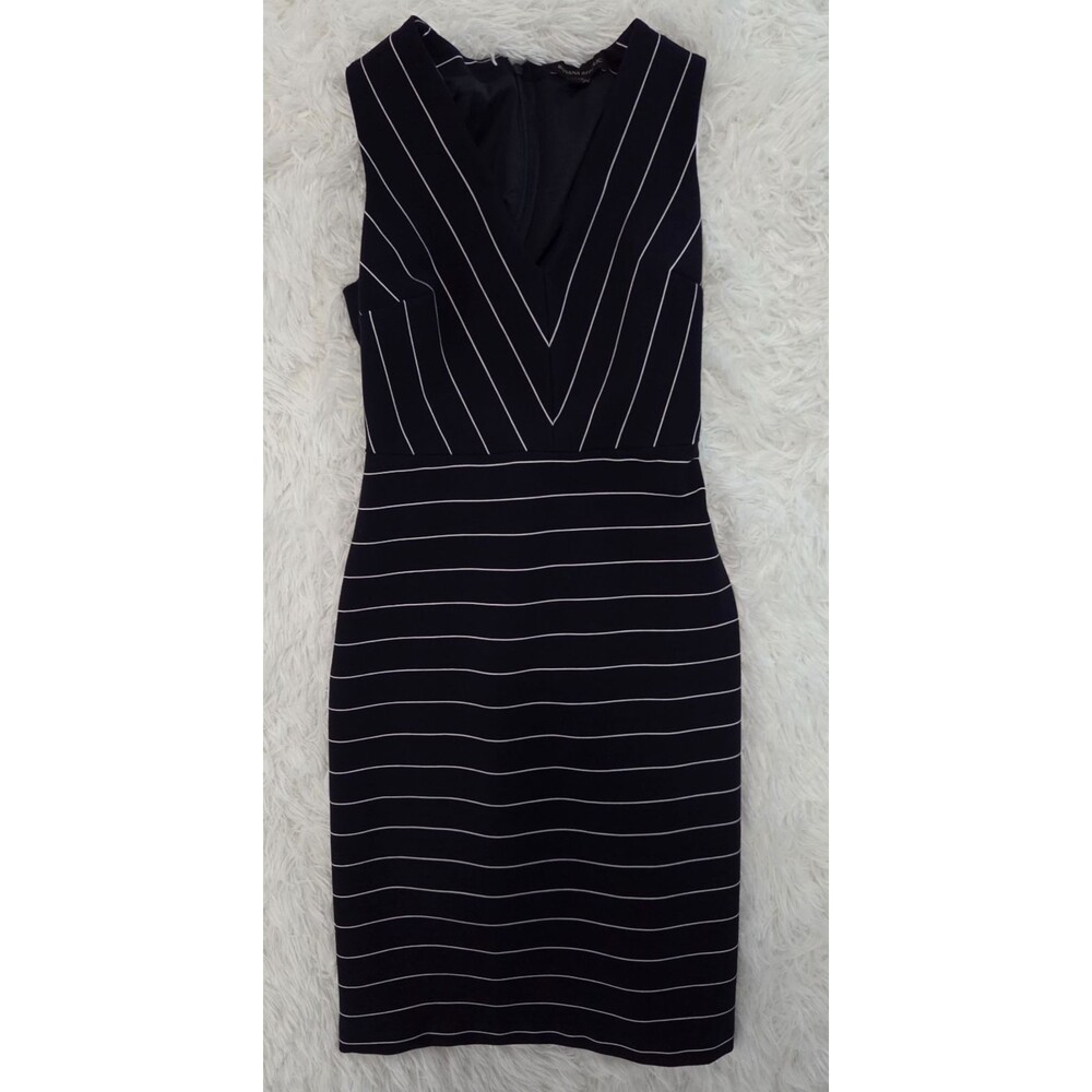 Banana Republic Petite 0P Navy White Pinstripe Sheath Dress Sleeveless Midi